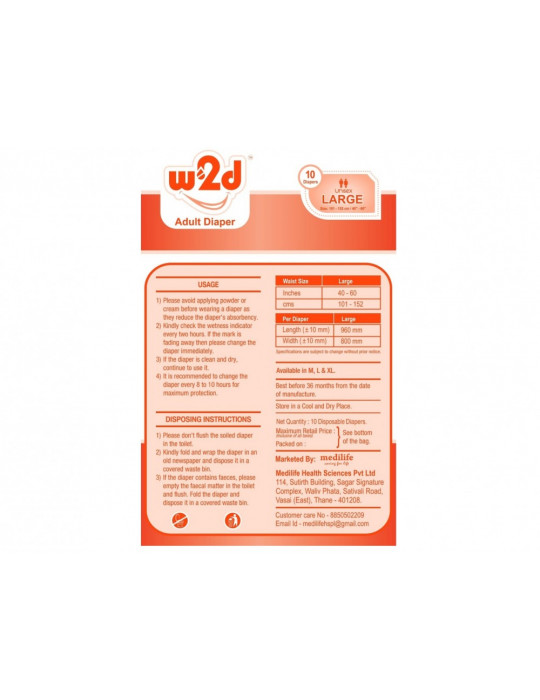 Adult Diaper W2D Large L-10pc - Side Image