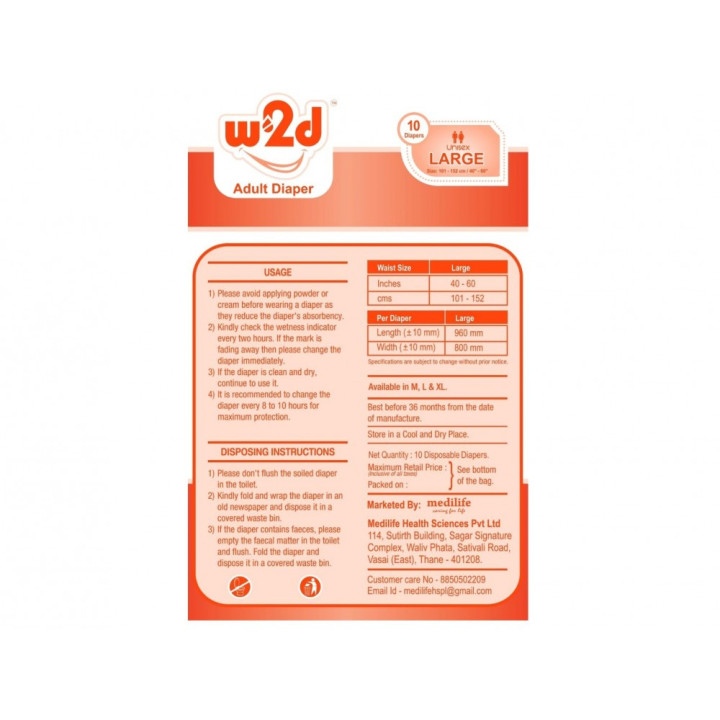 Adult Diaper W2D Large L-10pc - Side Image