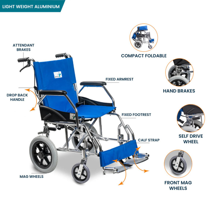 Arrex Cord Aluminium Wheelchair With Attendant Brakes and Handle