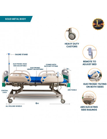 5 Way Five Function Automatic Hospital Bed Rental Mumbai