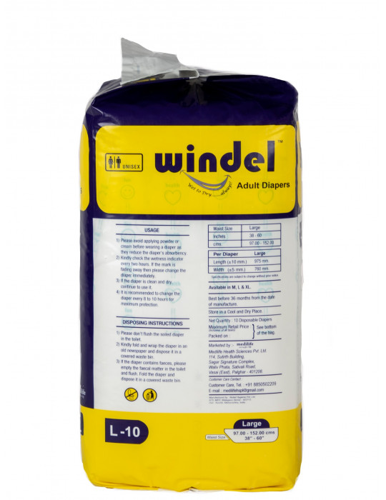 Adult Diaper Windel Large L-10pc - Back Image