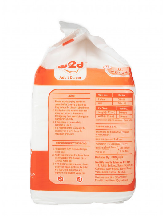 Adult Diaper W2D Medium M-10pc - Back Image