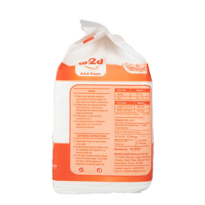 Adult Diaper W2D Medium M-10pc - Back Image